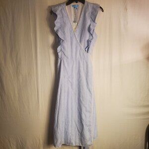 Draper James Embroidered Stripe Flounce Wrap Dress Draper Blue Sz 12 NWT